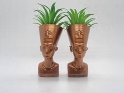 Copper Coloured Pair Of Queen Nefertiti Planters, Egyptian Mimi Vase, Egyptian Sculpture, African Queen Plant Pot, Egyptian Gift Idea - thumbnail 1
