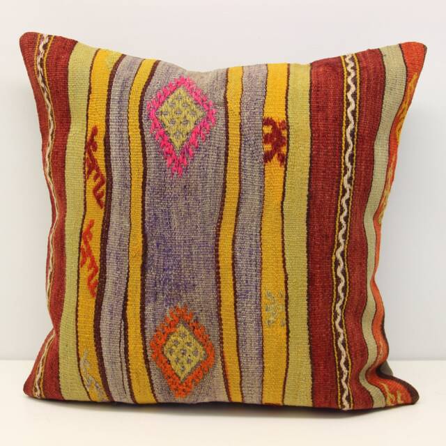 Handmade Kilim Pillow Cover 20x20, Turkish Wool Cushion - image 1