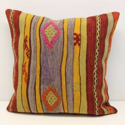 Handmade Kilim Pillow Cover 20x20, Turkish Wool Cushion - thumbnail 1