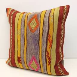 Handmade Kilim Pillow Cover 20x20, Turkish Wool Cushion - thumbnail 3