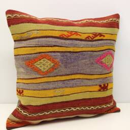 Handmade Kilim Pillow Cover 20x20, Turkish Wool Cushion - thumbnail 2