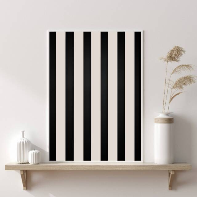 Stripes Art Print, Abstract Black & Beige Prints, Stylish Wall Art, Statement Trending Now - image 1