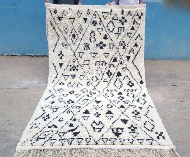 Beni Ourain Handmade Moroccan 100% Wool Rug 5 X 8 Ft Azilal Oucherouite