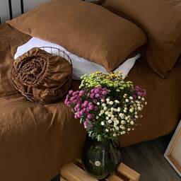 stonewashed Cinnamon Hemp Fitted Sheet, Seamless French Seams, Queen King - thumbnail 2