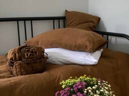 stonewashed Cinnamon Hemp Fitted Sheet, Seamless French Seams, Queen King - thumbnail 1