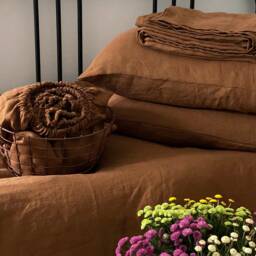 stonewashed Cinnamon Hemp Fitted Sheet, Seamless French Seams, Queen King - thumbnail 3