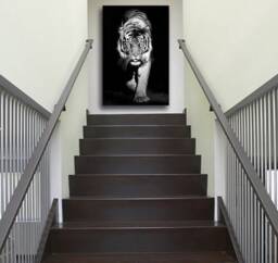 Tiger Black & White Blue Eyes Fierce Angry Strong Small Medium Large Deep Canvas Print Modern Portrait Wall Art Picture Free Delivery - thumbnail 1
