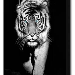Tiger Black & White Blue Eyes Fierce Angry Strong Small Medium Large Deep Canvas Print Modern Portrait Wall Art Picture Free Delivery - thumbnail 2