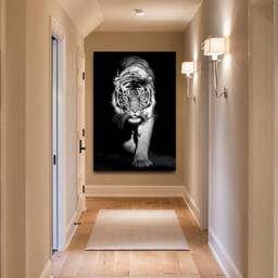 Tiger Black & White Blue Eyes Fierce Angry Strong Small Medium Large Deep Canvas Print Modern Portrait Wall Art Picture Free Delivery - thumbnail 3
