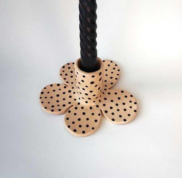 Handmade Ceramic Polka Dot Candle Holder, Modern Minimalist Home Decor, Candlestick - image 1