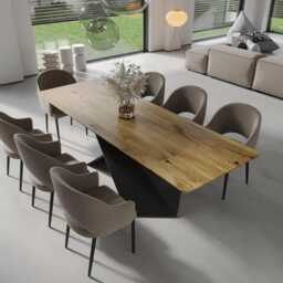 Oak Modern Dining Table Steel Base 0113 - thumbnail 2