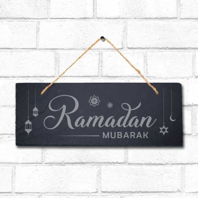 Ramadan Mubarak Laser Engraved Islamic Arabic Wall Hanging Slate Plaque Sign - image 1