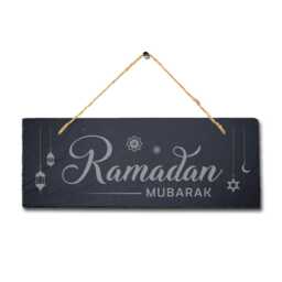 Ramadan Mubarak Laser Engraved Islamic Arabic Wall Hanging Slate Plaque Sign - thumbnail 3