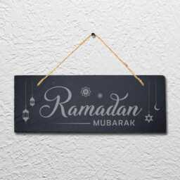 Ramadan Mubarak Laser Engraved Islamic Arabic Wall Hanging Slate Plaque Sign - thumbnail 2