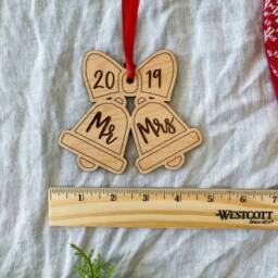 First Christmas Mr & Mrs Ornament Engraved Wood Engagement Gift - thumbnail 3
