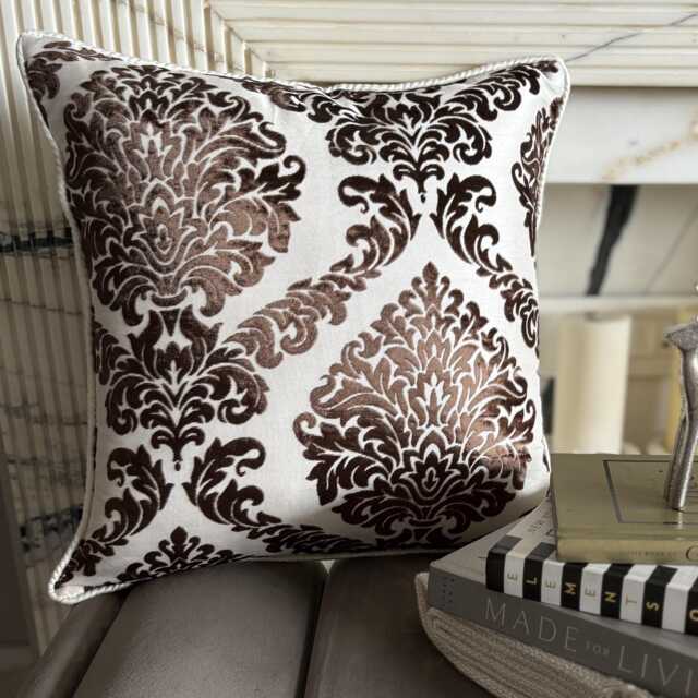 Brown Burnout Velvet, Damask Pattern, Modern Throw Pillow Cover/Euro Sham - image 1