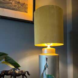 Mustard Velvet Drum Lampshade/ Ceiling Shade With A Metallic Gold Lining, Bright Brushed Lining - thumbnail 2