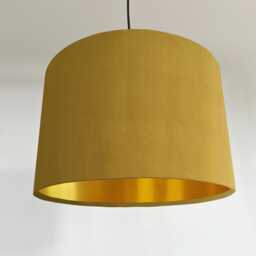 Mustard Velvet Drum Lampshade/ Ceiling Shade With A Metallic Gold Lining, Bright Brushed Lining