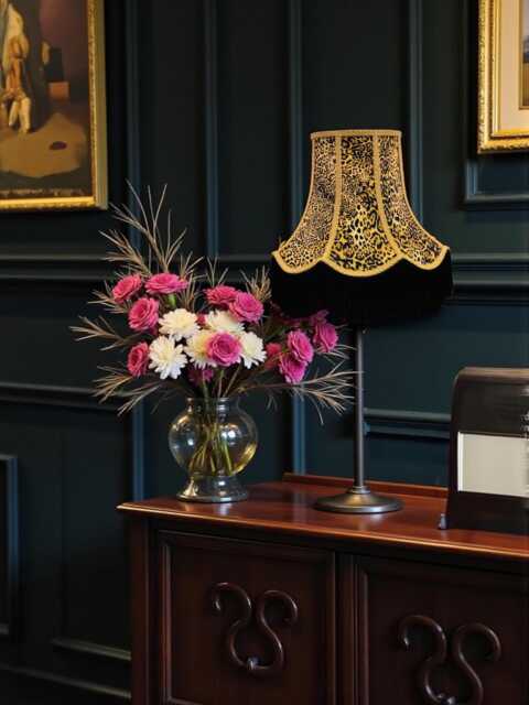 Handmade Leopard Print Scalloped Lampshade With Gold Braid & Black Fringe, Made in The UK - Animal Fabric - image 1