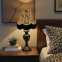 Handmade Leopard Print Scalloped Lampshade With Gold Braid & Black Fringe, Made in The UK - Animal Fabric - thumbnail 3