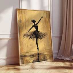 Ballerina Dance Poster, Elegant Ballet Art Print, Black & Gold Wall Decor, Modern Art, Silhouette Poster - thumbnail 2