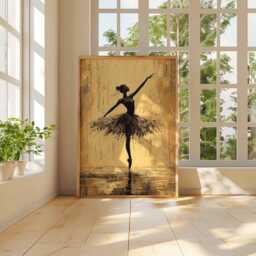 Ballerina Dance Poster, Elegant Ballet Art Print, Black & Gold Wall Decor, Modern Art, Silhouette Poster - thumbnail 3