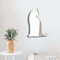 Sitting Cat Acrylic Mirror Wall Art - Personalized Engraving Available - thumbnail 2