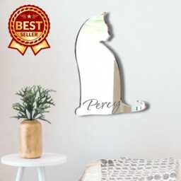 Sitting Cat Acrylic Mirror Wall Art - Personalized Engraving Available