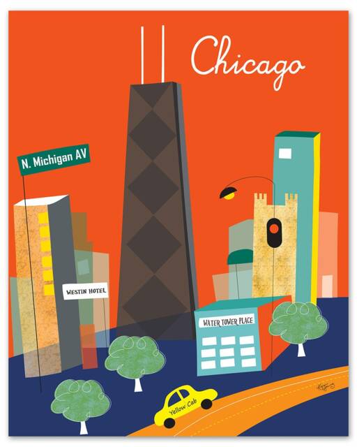 Chicago Print Skyline Art, Map, Wall Art, Travel Poster, Baby Loose Petals City - Style E8-O-Bch1 - image 1