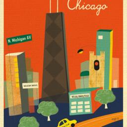 Chicago Print Skyline Art, Map, Wall Art, Travel Poster, Baby Loose Petals City - Style E8-O-Bch1 - thumbnail 2