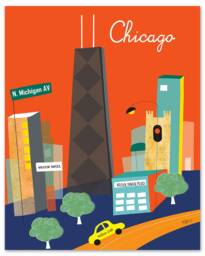 Chicago Print Skyline Art, Map, Wall Art, Travel Poster, Baby Loose Petals City - Style E8-O-Bch1 - thumbnail 1