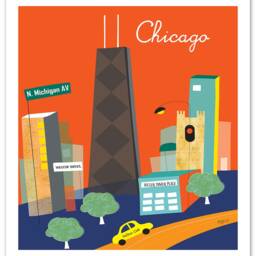 Chicago Print Skyline Art, Map, Wall Art, Travel Poster, Baby Loose Petals City - Style E8-O-Bch1 - thumbnail 3