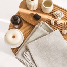 Light Grey Linen Bath Hand Towel Set. Natural Guest, Face, Towels For Travel, Gym, Sauna, New Home Gift. Quick Dry, Absorbent - thumbnail 3