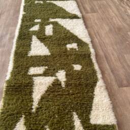 Handmade Green Beni Ourain Wool Runner Rug - Moroccan Hallway Carpet - thumbnail 2