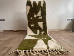 Handmade Green Beni Ourain Wool Runner Rug - Moroccan Hallway Carpet - thumbnail 1