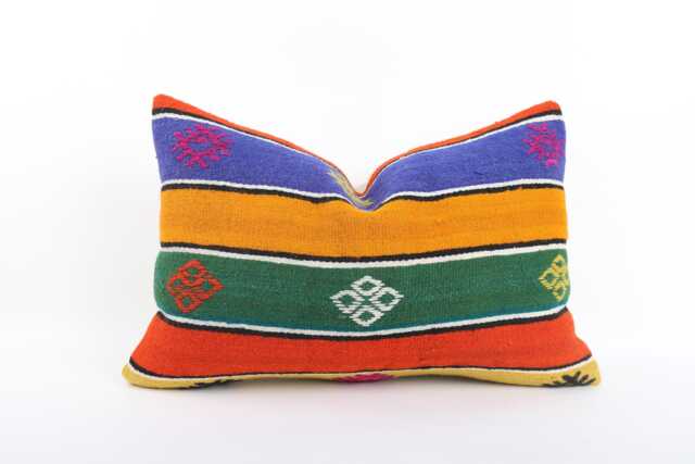 Handwoven Turkish Kilim Lumbar Pillow Bohemian Home Decor - 16x24 Inch - image 1