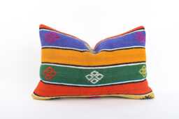 Handwoven Turkish Kilim Lumbar Pillow Bohemian Home Decor - 16x24 Inch - thumbnail 1