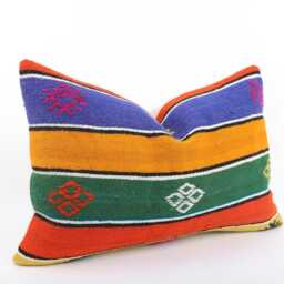 Handwoven Turkish Kilim Lumbar Pillow Bohemian Home Decor - 16x24 Inch - thumbnail 3