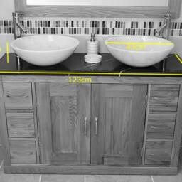 Oak Bathroom Vanity Cabinet Double Twin Sink Bowl Basin & White Marble Unit 02Bwm25Wmx2 - thumbnail 4