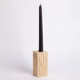 Natural Travertine Candlestick Holder Vertical Lined Stone, 4.7