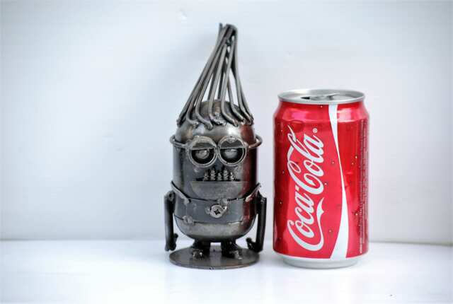 Mini Robot Metal Sculpture, Funny Figurine, 6Th Anniversary Gift, Desk Paperweight - image 1