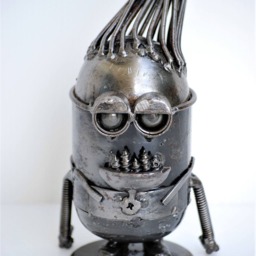 Mini Robot Metal Sculpture, Funny Figurine, 6Th Anniversary Gift, Desk Paperweight - thumbnail 2