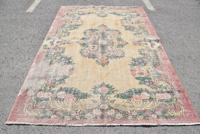 Turkish Rug, Vintage Oushak 5.8x8.9 Ft Large Beige Bedroom Rugs For Dining Room, Handwoven Living Room Rug - image 1