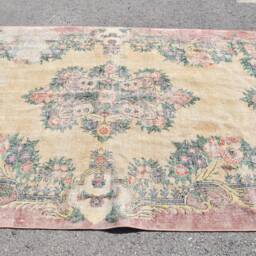 Turkish Rug, Vintage Oushak 5.8x8.9 Ft Large Beige Bedroom Rugs For Dining Room, Handwoven Living Room Rug - thumbnail 3