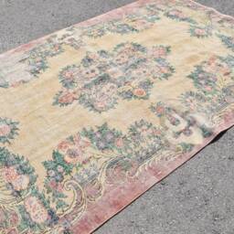 Turkish Rug, Vintage Oushak 5.8x8.9 Ft Large Beige Bedroom Rugs For Dining Room, Handwoven Living Room Rug - thumbnail 2