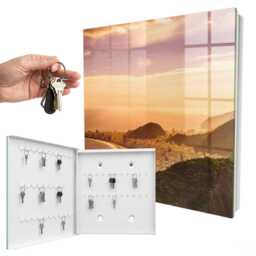 Urban Harmony Wall Mounted Key Cabinet, Orange Industrial Box, Photographic Landscapes, For Lovers Of Travel & City Landscapes - thumbnail 2
