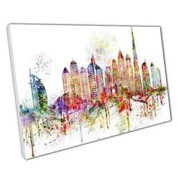 Dubai Skyline Canvas Wall Art Colorful Landmark Print For Home Office Decor - thumbnail 1