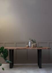 Konk ??? Waney-B??rd Table [Metal Legs] Bespoke Sizes Available Live Edge Oak & Steel Kitchen Dining Table, Solid Wood Meeting Desk - thumbnail 1
