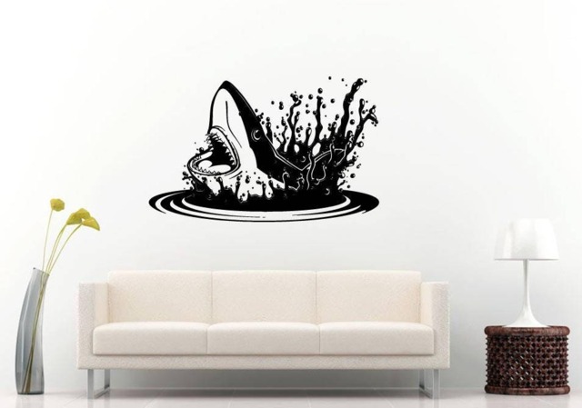 Shark Ocean Sea Predator Fish Trashing in Water Nautical Room Wall Sticker Decal Vinyl Mural Decor Art L2406 - image 1