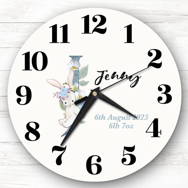 Baby Floral Watercolour Animal Alphabet Letter J Gift Personalised Clock - image 1